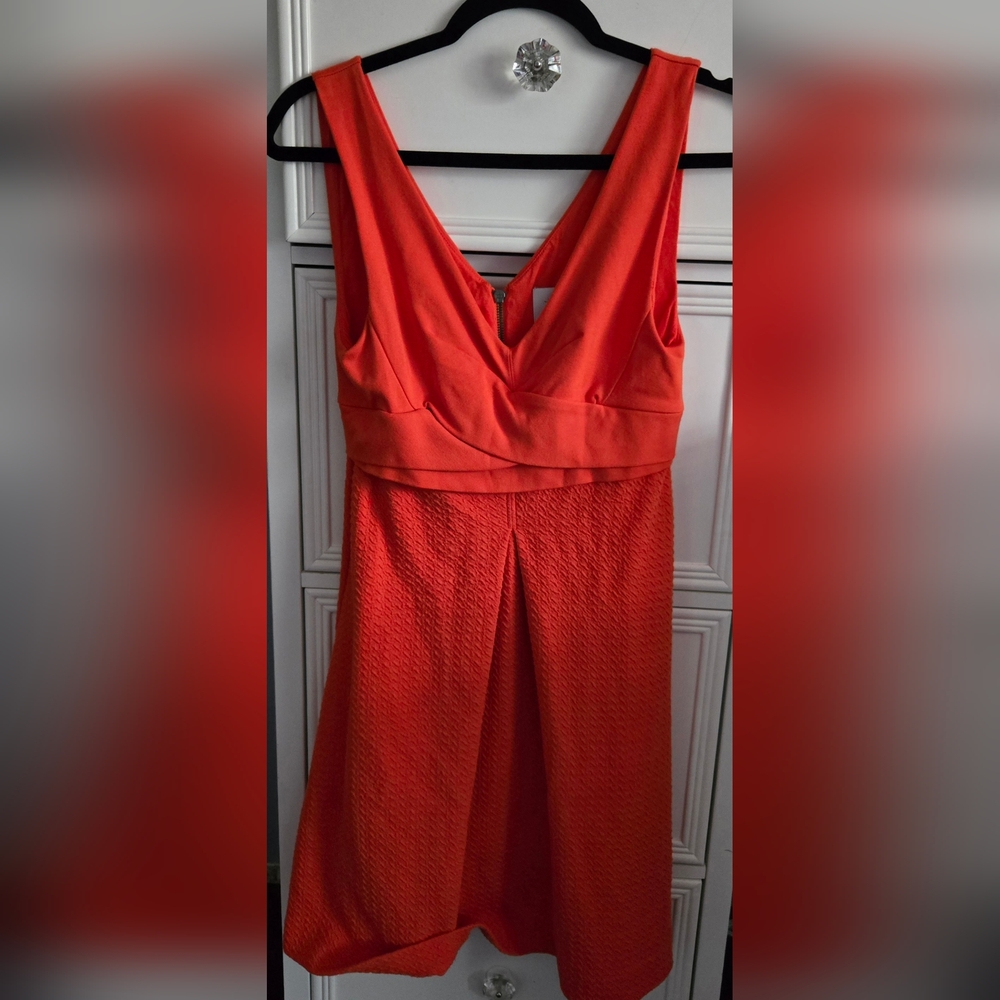 Anthropologie HD in Paris Orange V Neck Dress Size 2P